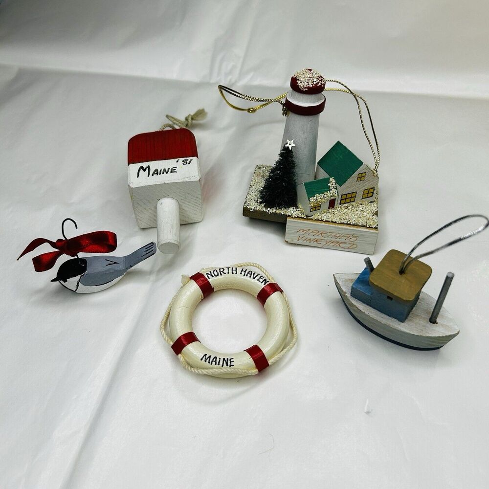 Ornaments SET of 5 Coastal New England Themed Natutical Christmas Ornaments